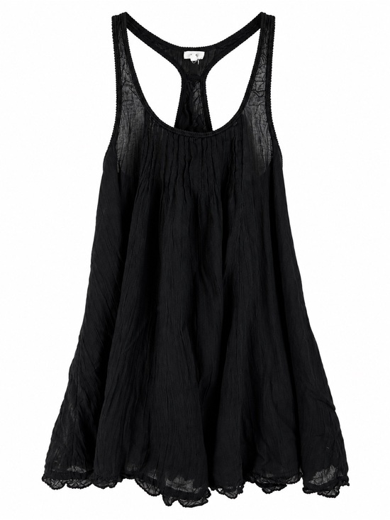 aerie Tops - Aerie Black Crinkle Gauze Racerback Cover Up Dress Crochet Trim Small